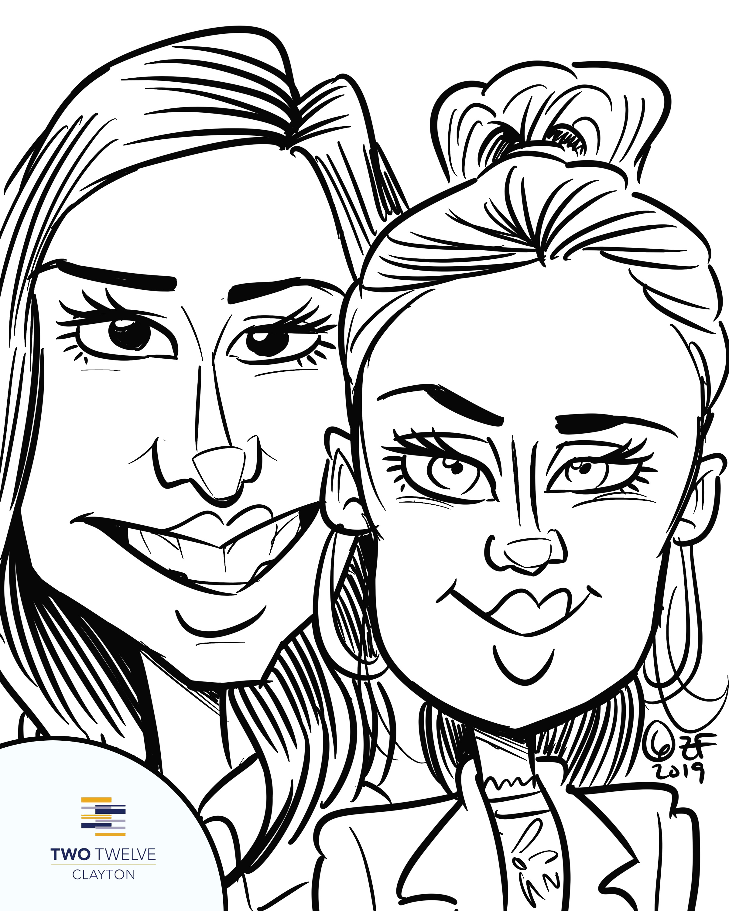 Digital Caricature of girls at Two Twelve Clayton Pool Party, by Bax Illustration